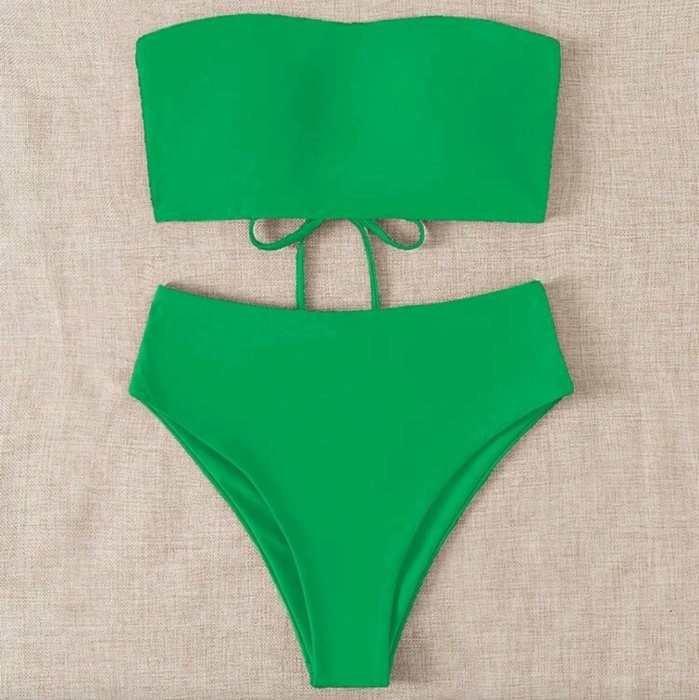 Tie Back Bandeau 2 Piece Bikini Set, L (8-10), Green